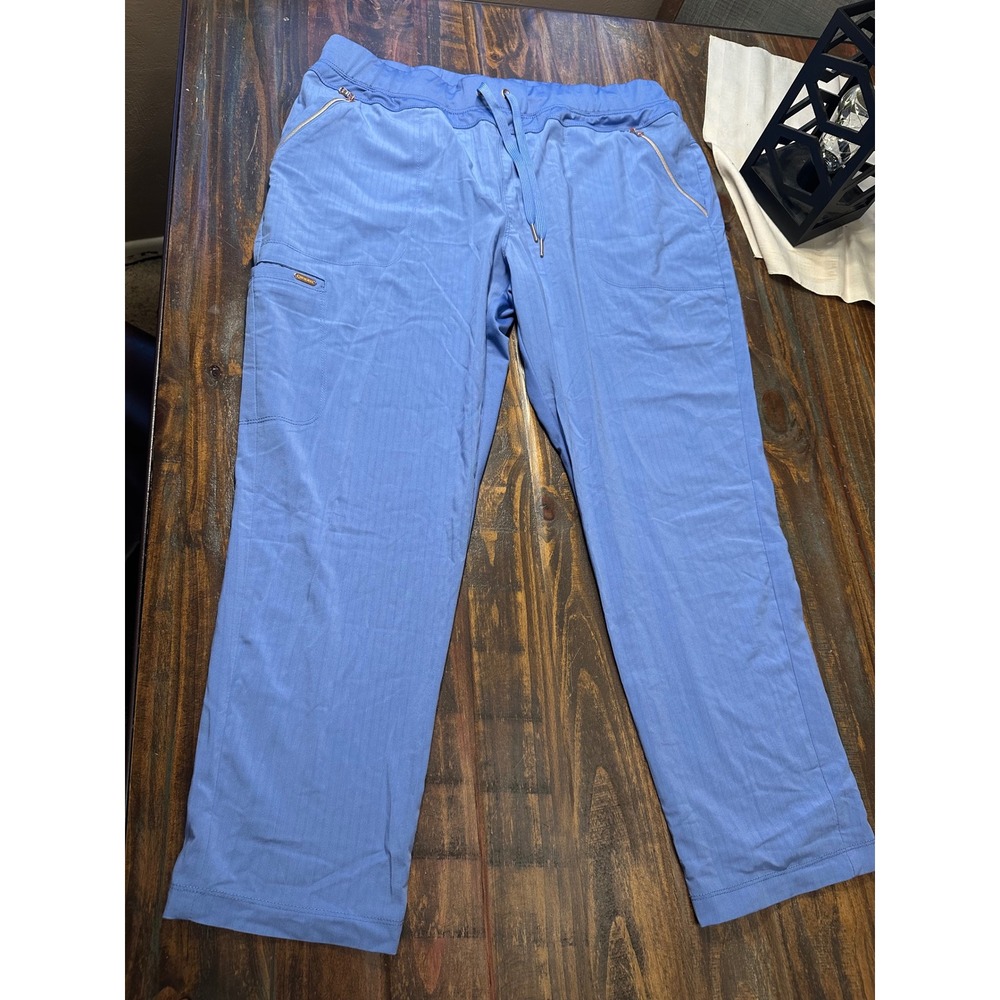 Cherokee Petite XL Stretch Scrub Pants Blue Drawstring Zip Pockets Medical Nurse